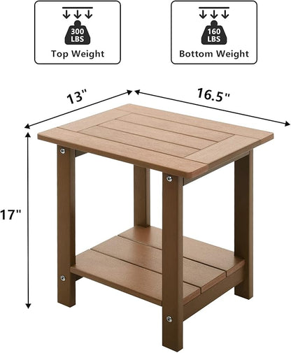 Double Adirondack Outdoor Side Table Weather Resistant, Outdoor Rectangular Patio End Table for Adirondack Chair, Teak