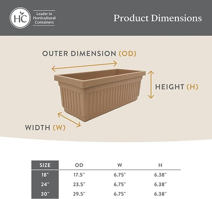 The HC Companies 17.5 Inch Venetian Rectangular Window Planter Box - Lightweight Plastic Indoor Outdoor Plant Pot with Drainage for Windowsill, Herbs, Flowers, Black