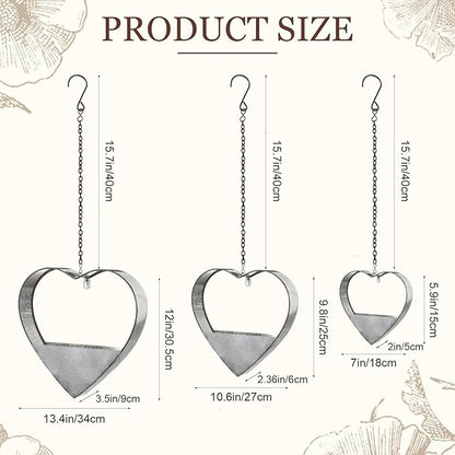 3 Pcs 3 Size Heart Metal Hanging Planter Indoor Outdoor, 13.4" 10.6" 7" Large Metal Plant Hangers Vintage Flower Pot with Hook Chain Drain Hole Gift for Gardener Women Mom Home Decor(Silver)