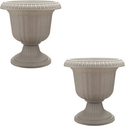 Southern Patio 2 Pack Utopian Urn Planter, Large 14 Inch Outdoor Pot, Lightweight Garden, Entryway, or Walkway Accessory with UV-Coated Finish, Stone