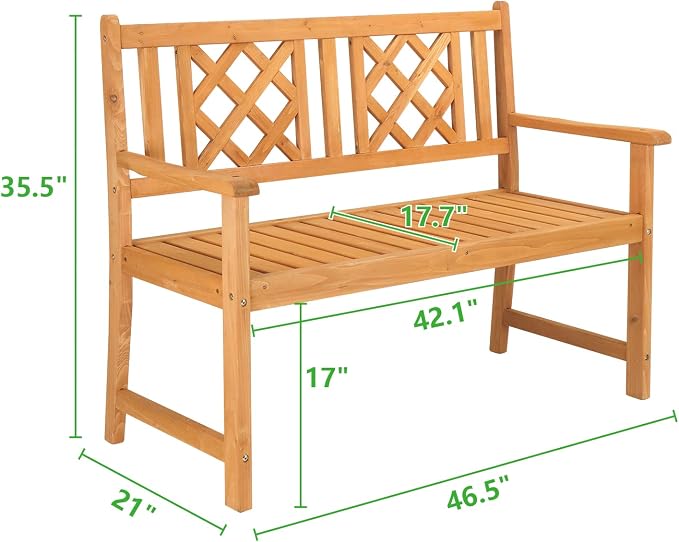 Patio Bench for Two, Natural Solid Fir Wood, Rustic with Armrests