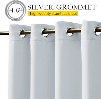 NICETOWN 2 Panels Greyish White Privacy Outdoor Curtains for Patio, Waterproof Thermal Insulated Grommet & Back Tab on Top and Bottom Windproof Drapes with Fixed Rope for Porch, W52 x L108