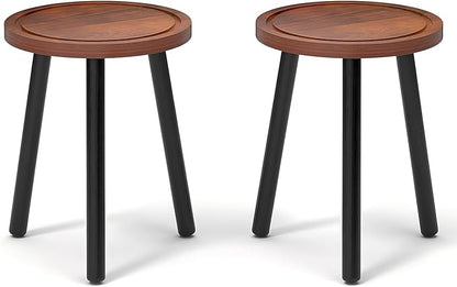 2-Pack Wood Plant Stands Indoor, 16.7" Tall Plant Stand Outdoor Mid-Century Plant Stool, Single Plant Table Modern Small Round Side/End Table for Living Room, Balcony, Office(Brown)