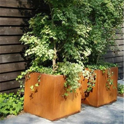 Corten Steel Planter Box Metal Outdoor Planter Large Square Cube Rustic 32 Inch Planter Pot for Commercial Residential Tall Plant Patio Deck and Backyard