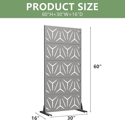 Casaphoria Metal Privacy Screen Outdoor, 60" H x 30" W Freestanding Decorative Privacy Screen for Patio Deck Balcony Garden with Stable Base, Grey-Star