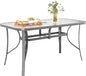TLSUNNY Patio Outdoor Table W/ 1.69″ Umbrella Hole, 30"X 55" Rectangular Tempered Glass Patio Dining Table for 6, Outdoor Metal Furniture, All-Weather Use, for Patio, Graden, Backyard (Grey)