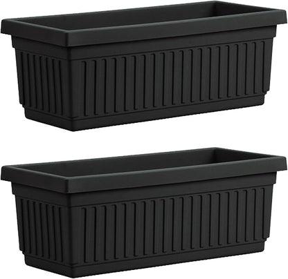 HC Companies 30 Inch Long Fluted Plastic Venetian Garden Window Container Planter Box for Succulents, Indoor or Outdoor Flowers (2 Pack), Black