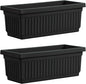 HC Companies 30 Inch Long Fluted Plastic Venetian Garden Window Container Planter Box for Succulents, Indoor or Outdoor Flowers (2 Pack), Black