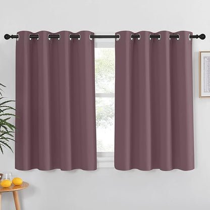 NICETOWN Blackout Small Window Curtain 54 inches Length - Thermal Insulated Solid Grommet Sound & Light Reducing Room Darkening Drape for Kitchen/Nursery, Dry Rose (1 Panel, W52 x L54)