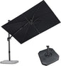 PURPLE LEAF 6.5' X 10' Right-left Tilt Patio Umbrella with Base Outdoor Cantilever Swivel Rectangle Umbrella Aluminum Offset Umbrella with 360-degree Rotation for Garden Deck Pool Patio Grey