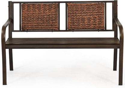S AFSTAR Outdoor Garden Bench, Brown, Iron, Metal, Polyethylene, Rattan, 50.5 in Width, 2 Adults