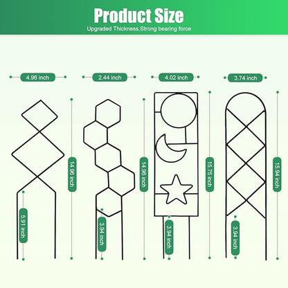 Plant Trellis for Climbing Plants Indoor, 15.94Inch Small Garden Metal Houseplant Trellis for Potted Plants Outdoor with 4 Patterns for Vine Ivy Flower Plant Support Lover Gifts Lattice