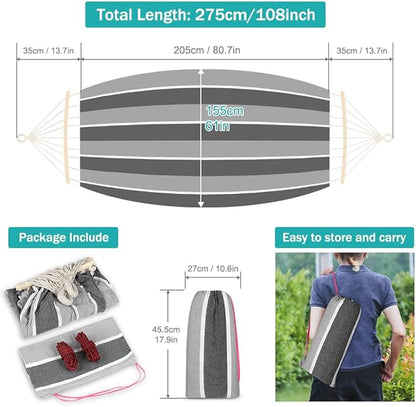 MOSFiATA Camping Hammock 550lb Upgraded Thickened 320G Durable Canvas Fabric Hammocks with Anti Roll Balance Beam and Sturdy Metal Knot for Camping, Patio, Backyard, Outdoor（Grey）