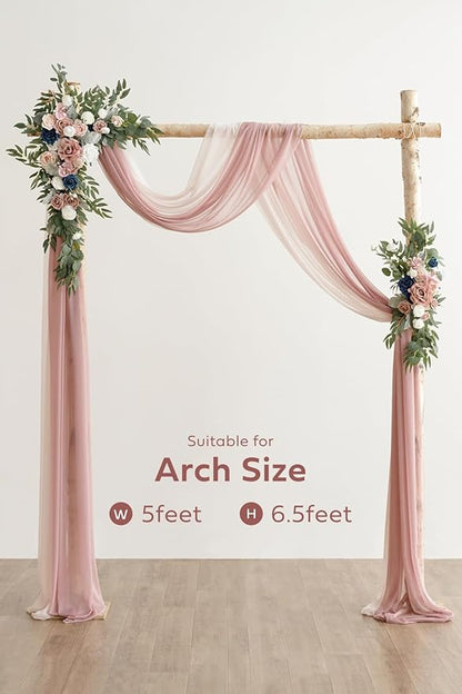Artificial Flowers Wedding Arch Kit, Dusty Rose and Navy, Chiffon Drapes