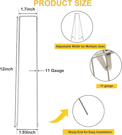 HongWay 120 Pack 12 Inch Landscape Staples, Garden Stakes 11 Gauge Galvanized Ground Staples Lawn Yard Tent Fence Stakes Landscaping Fabric Pins for Gardening Secure Outdoor Decorations