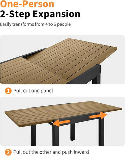 5 Pieces Expandable Patio Dining Set, Never-Rust Aluminum Outdoor Dining Table Set, 32"-65" Extendable Dining Table and Stackable Textilene Dining Chairs for Garden, Deck, Indoor, Teak