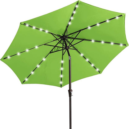 JEAREY 9FT Outdoor Patio Umbrella with Solar Lights, LED Lighted Pool Umbrella with Tilt and Crank, Outdoor Table Umbrellas for Deck, Yard & Market (Grass Green)