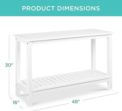 Best Choice Products 48in 2-Shelf Eucalyptus Wooden Console Table Indoor Outdoor Multifunctional Buffet Bar Storage Organizer w/Foot Sliders - White