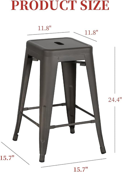 FDW Metal Bar Stools Set of 4 Counter Height Bar Stools 24 Inches Industrial Bar Chairs Patio Stool Stackable Backless Stool Indoor Outdoor Metal Kitchen Stools Bar Chairs (Bronze, 24")