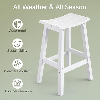 Outdoor Bar Stools Set of 2, Waterproof Barstools, Easy to Clean and Care, for Bar, Kitchen Counter, Deck, and Patio, White