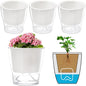 ZOOFOX 4 Pack Self Watering Pots for Indoor Plants, 7 Inch Large Clear Plastic Automatic-Watering Plant Pot, Modern Decorative Pot for Indoor Plants, Flowers, Herb, Aloe, Orchid, African Violets