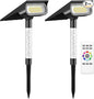 intelamp Solar Spot Light Outdoor Waterproof, 4000mAh RGB + 3 Color LED Landscape Flood Lighting Spotlights for Camping Garden Yard Tree Flag Wall Patio Halloween Christmas Decor with Remote