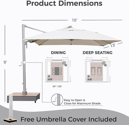Grand patio 10x13 FT Patio Umbrella with Base, Acrylic Outdoor Cantilever Aluminum Umbrella, 5-Year-Non-Fading Rectangular Offset Umbrella with Cover for Poolside, Deck, Backyard, Gray Pole