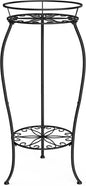 FaithLand Plant Stand, Metal Planter Holder Indoor Outdoor, 2 Tier Round Potted Supports Rack, Corner Display Shelf Black, Tall