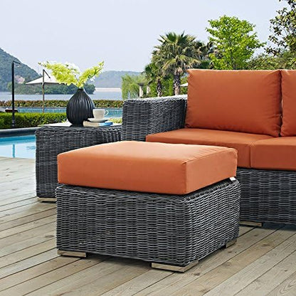 Modway Summon Wicker Rattan Outdoor Patio Sunbrella Square Ottoman in Canvas Tuscan