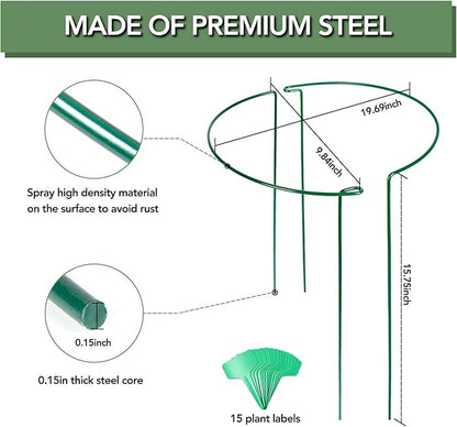 Joyhalo 6 Pack Plant Support Stakes, 16 Inch Peony Cages and Supports, Flower Stakes with 15 Pcs Plant Labels, Peonies Support Cages Garden Sticks for Plants Tomato, Hydrangea, Rose, Hyphosis