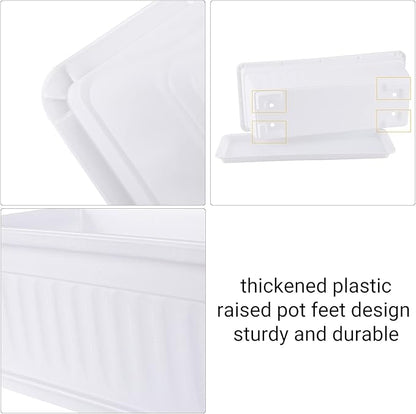 GREANER Rectangle Plastic Flower Boxes, 3 Pack Large Long Planter 16.9x7.48 Inch Morden Thicken Vegetable Plant Pot with Tray for Garden, Kitchen, Window, Office, Balcony, Outdoor Indoor Use - White