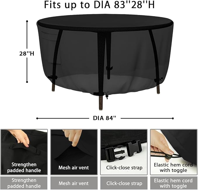 Patio Furniture Covers, Heavy Duty Round Patio Table Cover Outdoor Dining & - Image 5