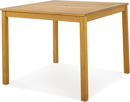 Tangkula 36" Square Outdoor Dining Table, Acacia Wood 4-Person Patio Dining Table with 1.9" Umbrella Hole, Farmhouse Patio Bistro Table, Indoor Outdoor Dining Furniture for Yard Deck Lawn