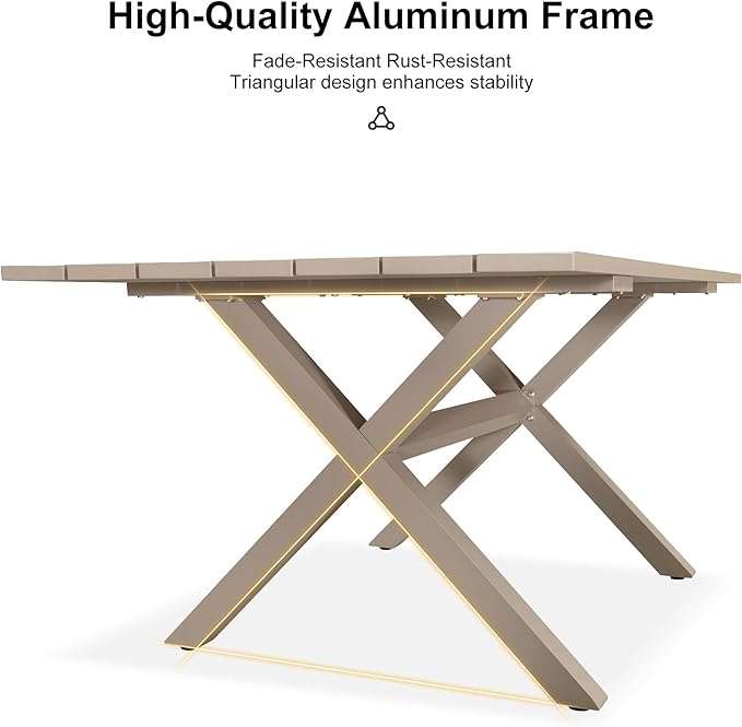 PURPLE LEAF 5 Pieces Oversized Square Outdoor Dining Set with Patio Aluminium Dining Table and Wicker Chairs Modern Furniture Cushions Sets for Backyard Indoor Decor Kitchen Champagne