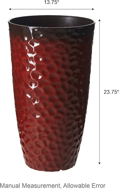 Glitzhome Large Planters for Outdoor Plant, 23.75" H Tall Outdoor Planter, Honeycomb Textured Gradient Red Plastic Planter, with Drainage Hole, Large Flower Pots for Porch Patio Deck Indoor, Set of 2