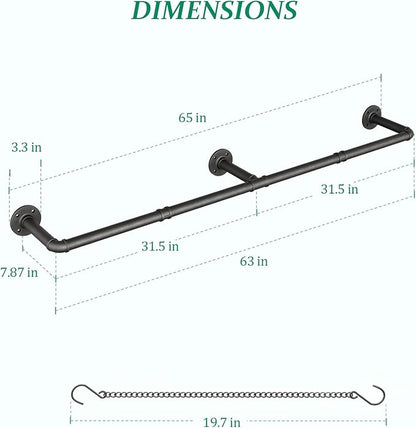 Plant Haning Rod, Hanging Planters for Indoor Plants with 6 Chains, Wall Plant Hanging Bar for Window Celling, 65.7 Inch, Metal Black, Pots Not Included