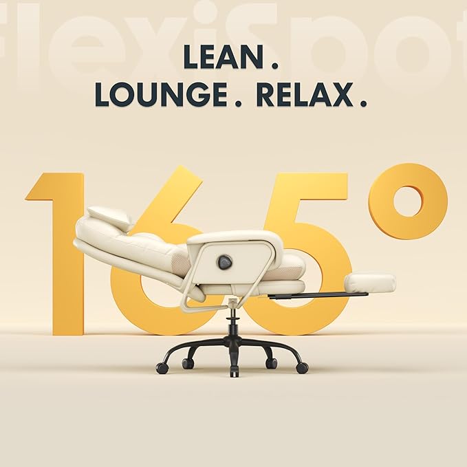 FLEXISPOT Luno 2-in-1 Chaise Lounge Chair Indoor with Wheels Footrest 90-165° Reclining Lumbar Support, Home Office Chairs for Living Room Bedroom Study Relaxing Working, Leather, Black