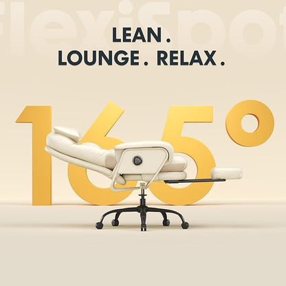 FLEXISPOT Luno 2-in-1 Chaise Lounge Chair Indoor with Wheels Footrest 90-165° Reclining Lumbar Support, Home Office Chairs for Living Room Bedroom Study Relaxing Working, Leather, Black