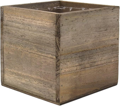 CYS EXCEL Cube Planter Box with Removable Plastic Liner (5"x5"x5")(4 PCS) | Multiple Size Choices Wood Square Planter | Indoor Decorative Window Box