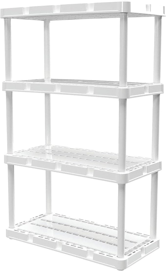 Gracious Living 4 Shelf Knect-A-Shelf Ventilated Light Duty Storage Home Organizer with Adjustable Shelves for Garage, Basement, and Laundry, White