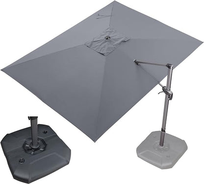 PURPLE LEAF 9' X 11.5' Patio Umbrella with Base Outdoor Cantilever Rectangle Umbrella Offset Umbrella with 360-degree Rotation for Garden Deck Pool Patio, Grey