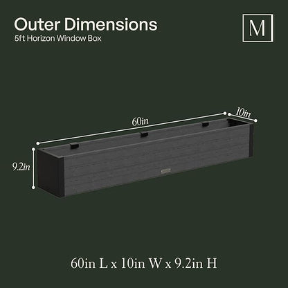 Mayne Horizon 5FT Window Box Planter – Modern Rectangular Faux Wood Grain Design for Windows, Durable All-Season Outdoor Flower Box with Drainage, Easy Installation