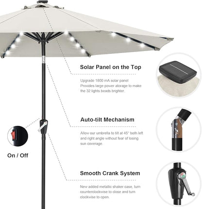 ABCCANOPY 10FT Durable Solar Led Patio Umbrellas with 32LED Lights (Light Beige)