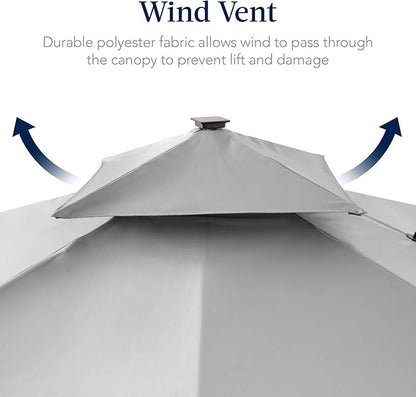 Best Choice Products 9x12ft LED Cantilever Patio Umbrella w/Base Included & 360° Rotation, Large Solar Offset Hanging Outdoor Sun Shade for Deck, Backyard Table w/Stand & Lights – Fog Gray