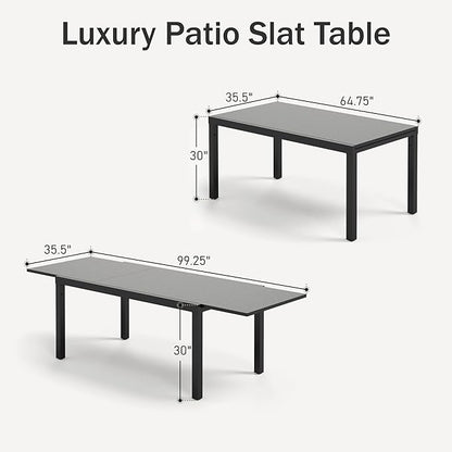 PHI VILLA Extra Large Expandable Patio Dining Table 99.2" × 35.5" Metal Outdoor Table for 6-10 Person, Metal Outdoor Dining Table with E-Coating for Garden Deck Yard- (Black)