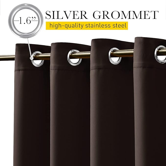 NICETOWN 2 Panels Outdoor Curtains for Patio Extra Wide 84", Waterproof & Windproof Grommet & Back Tab Fixed Top and Bottom Thermal Insulated Drapes with Rope for Gazebo, Toffee Brown, W84 x L95