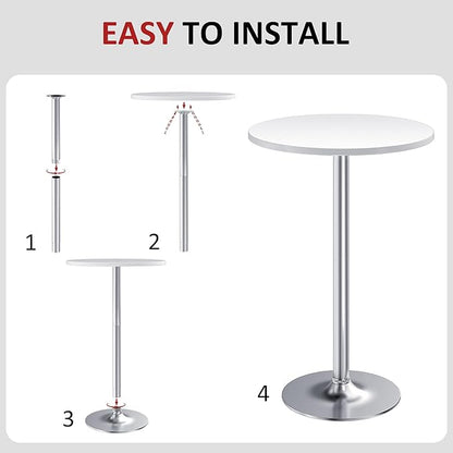Furmax Bistro Pub Table Round Bar Height Cocktail Table for Home Bar, Small Round Bar Tables for Party, Dining Room, Living Room and Wedding, Metal Base MDF Top Obsidian, 40.6 Inch Height (1, White-2)