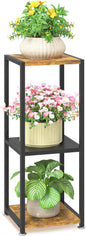 LASZOLA Black 3 Tiered Wood Plant Stand Indoor for Larger Heavy Duty Planter, Sturdy Multi Level Vertical Flowers Racks for Narrow Inside Floor , Decorate Shelving for Hold House Tree, Space Saving