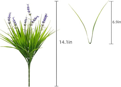 alyptus Artificial Flowers for Outdoors 24 Bundles Fake Monkey Grass Plants Outdoor Plastic Purple Flower Outside Green Leaf Decoration for Patio Pot Décor (24 Bundle Purple Flowers)