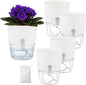 Planterhoma 5 Pack Self Watering Pots for Indoor Plants, 4 Inch Plant Pot Plastic Self Watering Planter for Orchid, African Violet, Small Clear Flower Pots with Drainage Holes and Wicking Rope, White